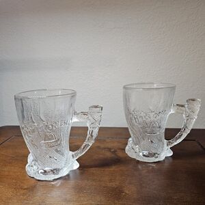 Set of 2 Flintstones VTG McDonalds Embossed Mammoth RocDonalds Glass Mugs 1993